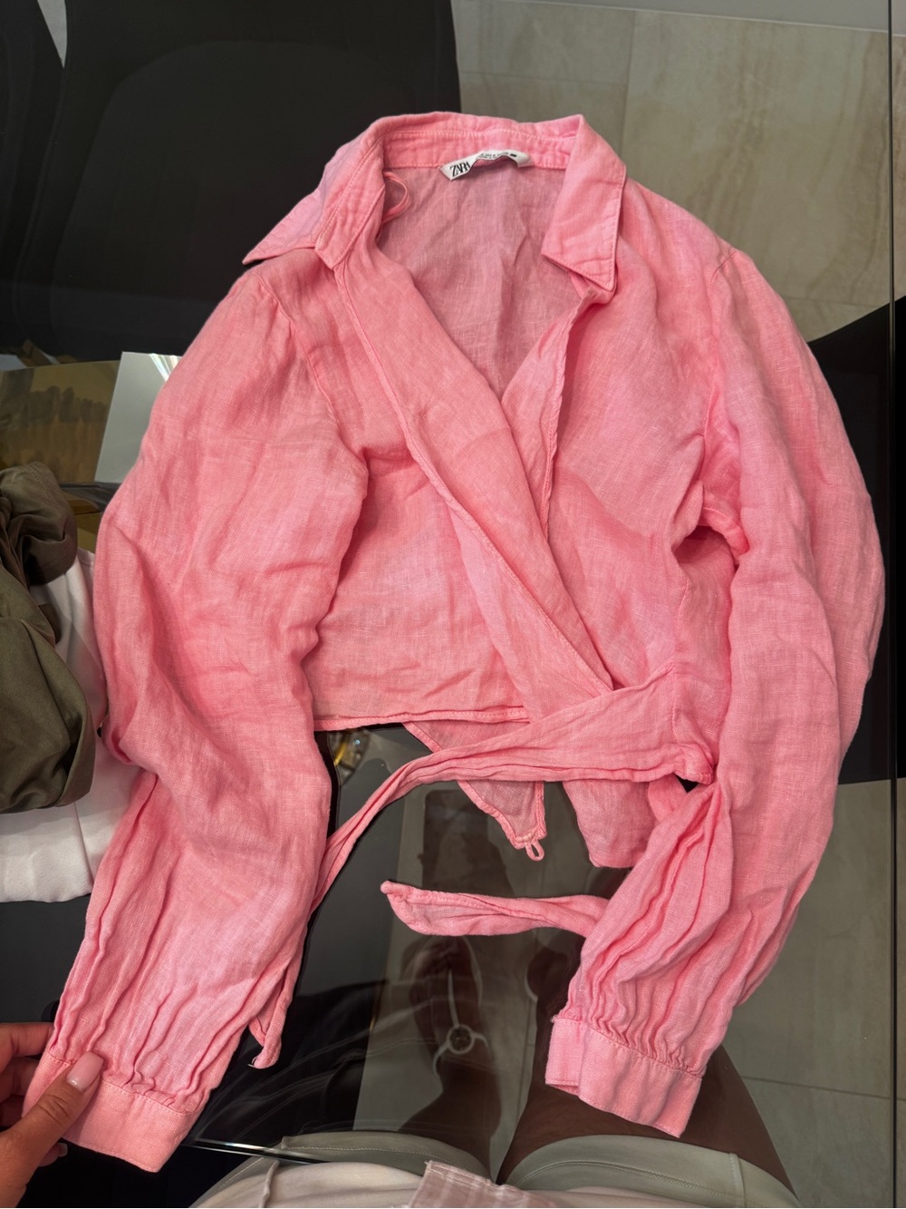 Zara Coral Pink Wrap Blouse with Tie Waist